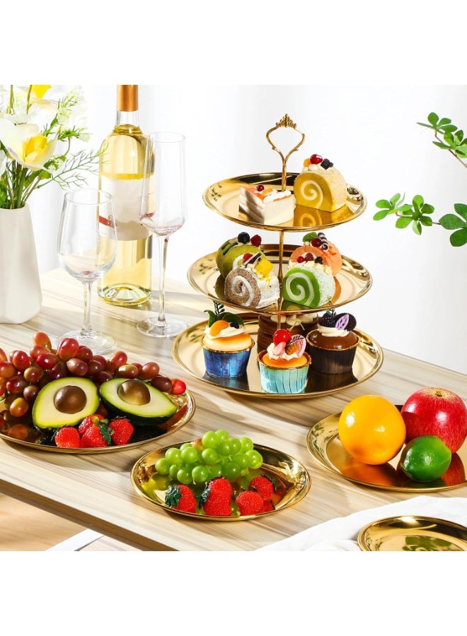 لينلي حامل عرض الكب كيك مع صينية تقديم بثلاث طبقات (ذهبي) - Image 5